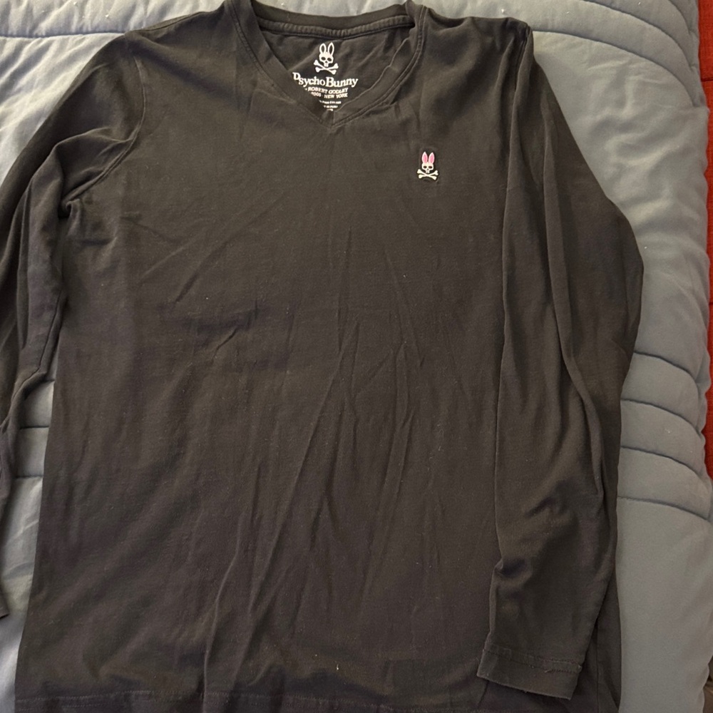 Psycho Bunny Charcoal Long Sleeve Tee with Pink Logo